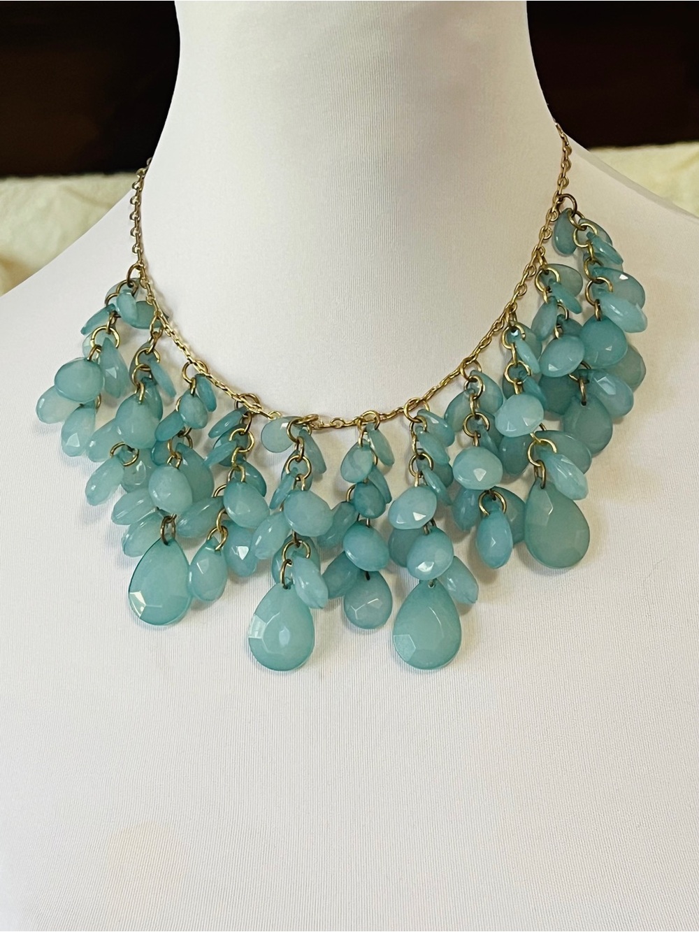 Natasha Soft Blue Cascading Bib Teardrop Cluster Necklace